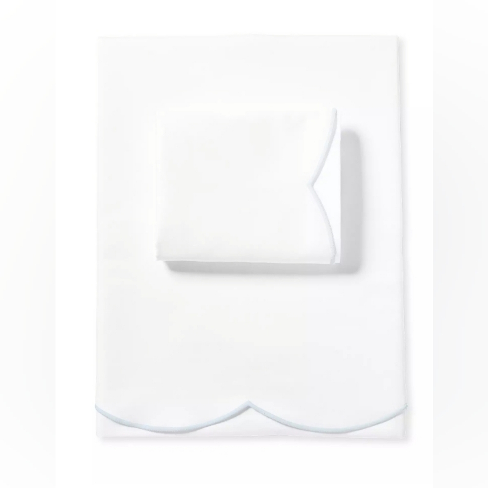 Scallop Sateen Sheet Set By Serena And Lily, Sky Blue, Full Size